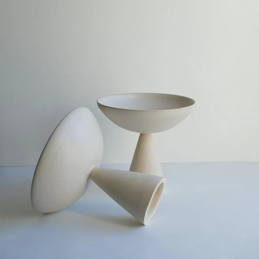 Coupe_03 en grès H 24cm - Crème – Image 2